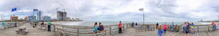 MYRTLE BEACH, SC - APRIL 4, 2018: City panoramic view from the pier. Myrtle Beach attracts 15...