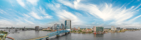Panoramic aerial view of Jacksonville at sunset, Florida.の写真素材