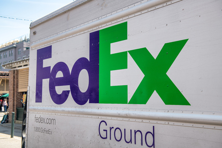 CHARLESTON, SC - APRIL 6, 2018: FedEx Ground truck on the street in Charleston. FedEx is one of the...