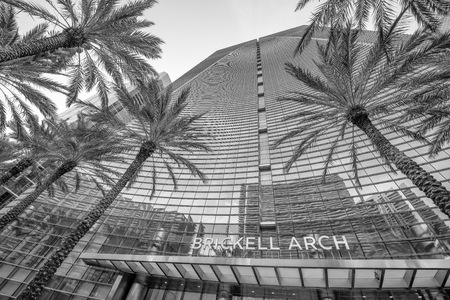 MIAMI, FL - MARCH 31, 2018: Modern buildings in Downtown. Miami attracts 20 million tourists annually.のeditorial素材