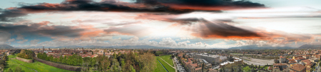 Lucca at sunset, Tuscany. Panoramic aerial view in Spring.の写真素材