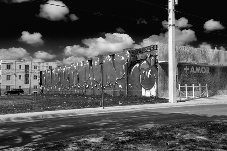 MIAMI - MARCH 29, 2018: The Wynwood Design District in Miami. Wynwood features one of the largest open-air street art installations in the world.のeditorial素材
