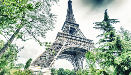 View of Eiffel Tower from surrounding gardens - Paris.の写真素材