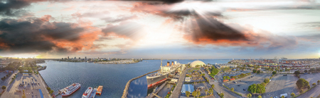 Amazing panoramic aerial view of Queen Mary, docked in Long Beach, California.の写真素材