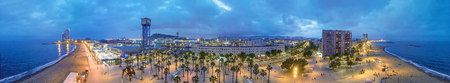 BARCELONA - MAY 2018: Aerial night view of city port and promenade. Barcelona attracts 10 million tourists annually.のeditorial素材
