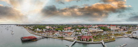 Aerial view of St Augustine from drone. Sunset panorama from city river, Florida - USA.の写真素材