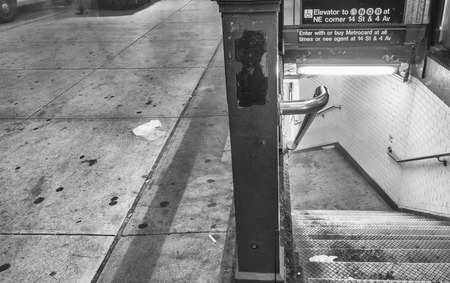 NEW YORK - MAY 23, 2013: Subway station entrance. The NYC Subway is one of the oldest and most extensive public transportation systems in the world, with 468 stationsのeditorial素材