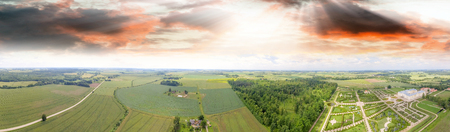 Panoramic view of beautiful countryside around Rundale at sunset, Latvia.の写真素材