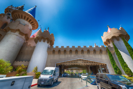 LAS VEGAS, NV - JUNE 30, 2018: Exterior view of Excalibur Hotel in Las Vegas. It is one of the most luxurious hotels in Las Vegas.のeditorial素材