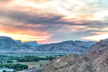 Sunset from Moab mountains, Utah.の写真素材