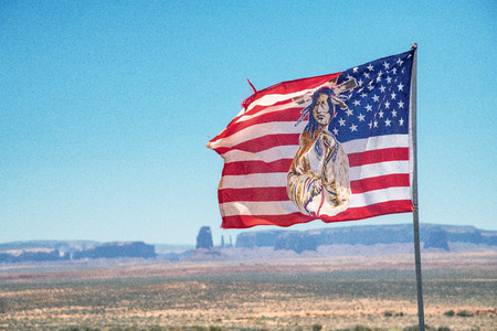 Indian American Flag in Monument Valley, USA.