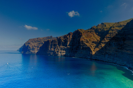 Aerial view of Los Gigantes cliffs in Tenerife, Spain.の写真素材
