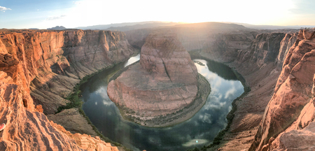 Panoramic view of Horseshoe Bend in summer season, Page, Arizona.