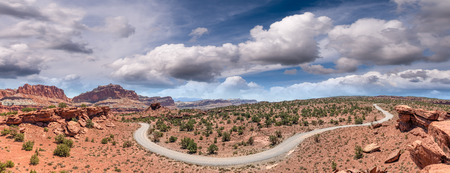 Panoramic aerial view of windy road across the canyon.の写真素材