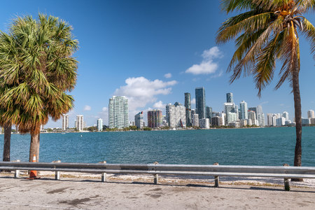Miami skyline from Rickenbacker Causeway.の写真素材