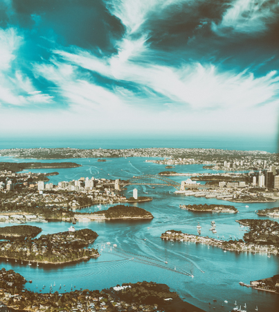 Aerial view of Sydney Harbour from the airplane, Australia.の写真素材
