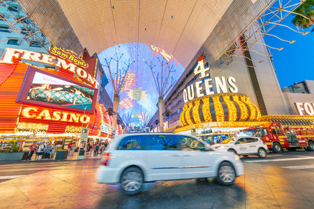 LAS VEGAS, NV - JUNE 29, 2018: Downtown Las Vegas lights and nightlife in Fremont Street. This is is the second most famous street in the city.のeditorial素材