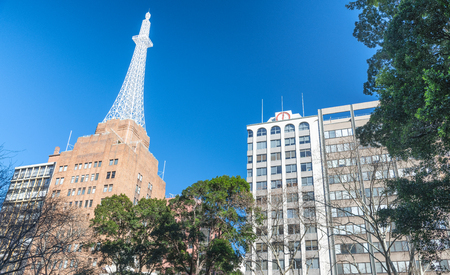 City skyscrapers and White Tower in Downtown at sunrise, Sydney.のeditorial素材