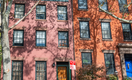 Colorful buildings of New York City on a sunny autumn day.の写真素材