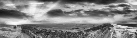 Panoramic aerial view of Twelve Apostles, Australia in black and white.の写真素材
