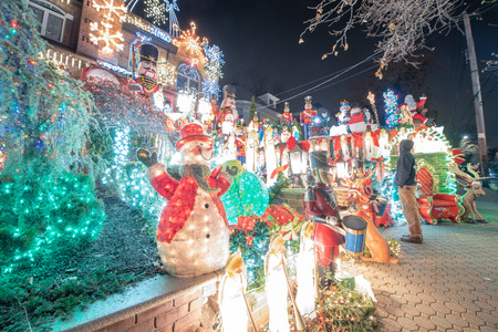 BROOKLYN, NY - DECEMBER 6, 2018: Christmas decorations of a house in Dykers Heights, New York City.のeditorial素材