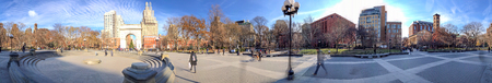 NEW YORK CITY - DECEMBER 6TH, 2018: Panoramic view of tourists along Washington Square Park. The...
