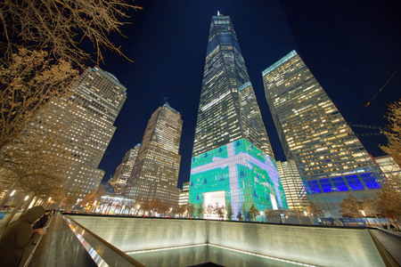 NEW YORK CITY - DECEMBER 4TH, 2018: Tall skyscrapers of Downtown Manhattan at night. This is the...