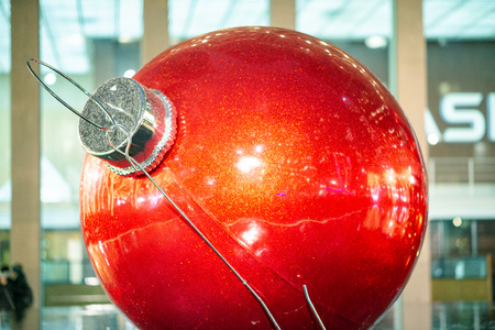 NEW YORK CITY - NOVEMBER 30, 2018: Night view of giant Christmas Balls in Manhattan. The city has a beautiful illumination for Christmas time.のeditorial素材