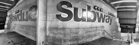 NEW YORK CITY - NOVEMBER 30, 2018: Subway Station sign in Times Square. Subway is the fastest way to...