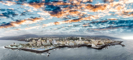 Puerto de la Cruz in Tenerife. Aerial view of city skyline and famous pools.の写真素材