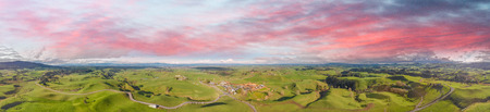 Beaufitul hills of New Zealand on a sunny winter day, aerial panorama.