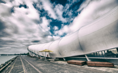 Auckland waterfront pier on a cloudy day, New Zealand.の写真素材