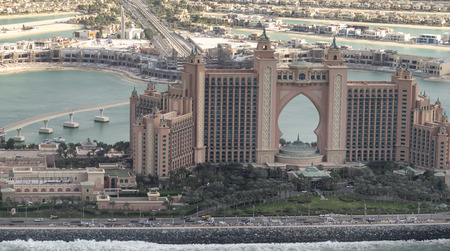 Aerial view of Palm Jumeirah Island in Dubai.のeditorial素材