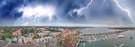 Panoramic aerial view of St Augustine skyline on a stormy day, Florida.の写真素材