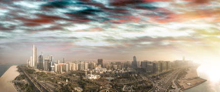 Panoramic aerial view of Abu Dhabi skyline and coastline, buildings of UAE.の写真素材
