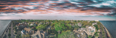 Panoramic aerial view of Charleston skyline, South Carolina.の写真素材