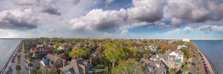 Panoramic aerial view of Charleston skyline, South Carolina.