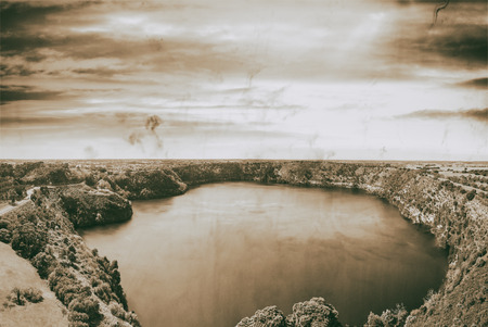 The Blue Lake in Mount Gambier, South Australia. Beautiful aerial view.の写真素材