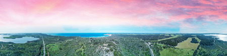 Aerial view of Prospect Hill and Kangaroo Island countryside, South Australia.