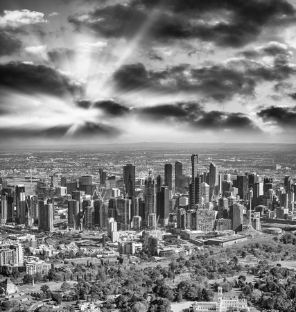 Aerial view of Melbourne skyline from helicopter, Australiaのeditorial素材