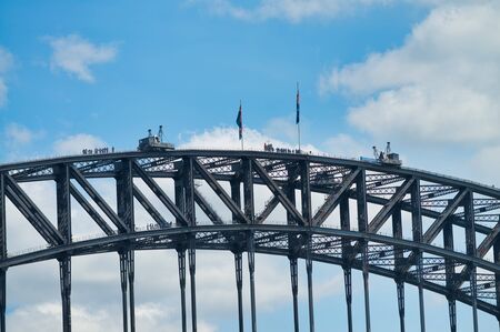 Top of Sydney Harbor Bridge with tourists, Australia.