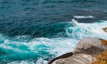 Bondi Beach coastline on a cloudy day, Sydney, Australiaの写真素材