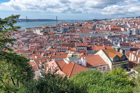 Aerial view of Lisbon skyline on a sunny day, Portugal.の写真素材
