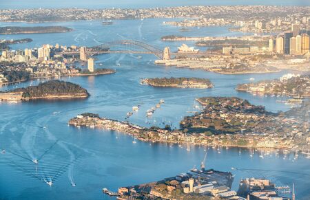 Aerial view of Sudney Harbor on a beautiful sunny day, Australia.の写真素材