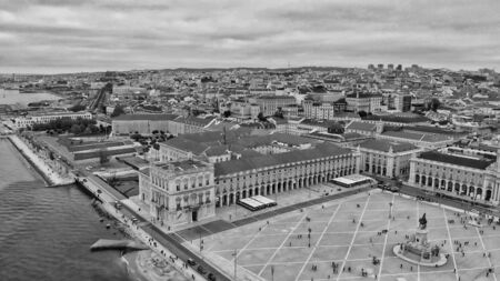 Lisbon, Portugal. Aerial view of Commerce Square and city skyline.の写真素材