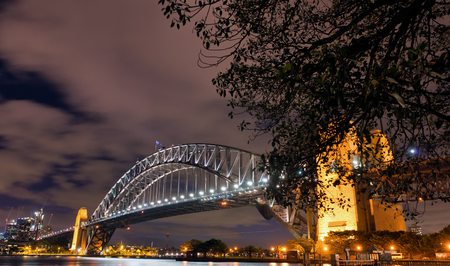Sydney Harbor Bridge at night, city symbol, Australia.の写真素材