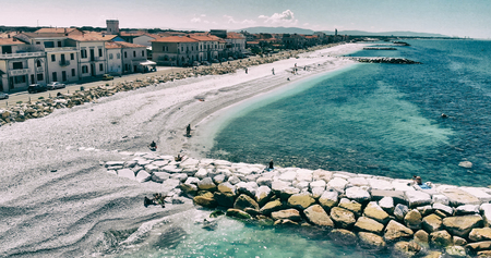 Aerial view of rocks above the water.の写真素材