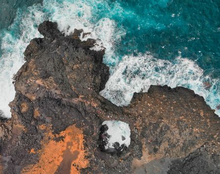 Aerial view of Pont Naturel Mauritius. Natural stone bridge, atraction of southern coastline in Mauritius.の写真素材