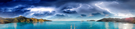 Storm over Whitsunday Islands, aerial view.