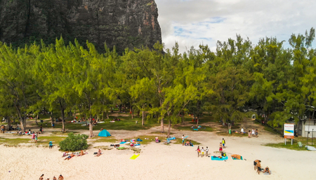 Le Morne Brabant in Mauritius. Amazing aerial view of beach, forest and mountain.の写真素材